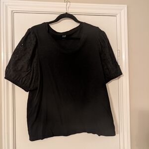 GAP Women's Black Blouse with Eyelet Sleeves